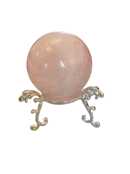 Rose quartz sphere and stand