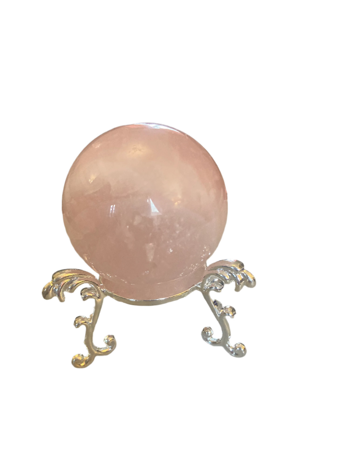 Rose quartz sphere and stand