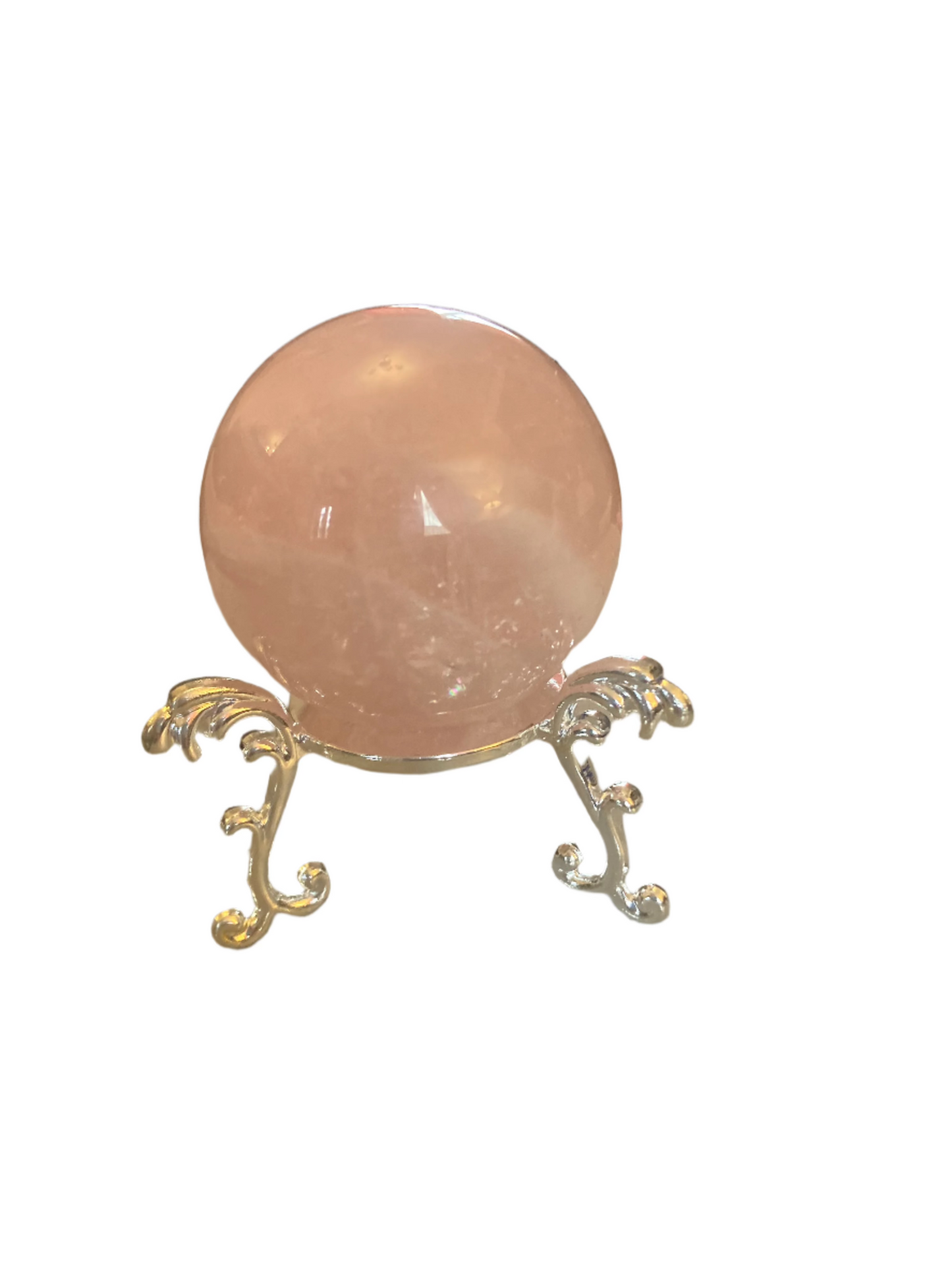 Rose quartz sphere and stand