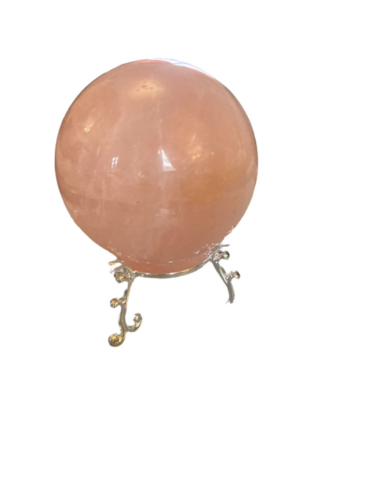 Rose quartz sphere and stand