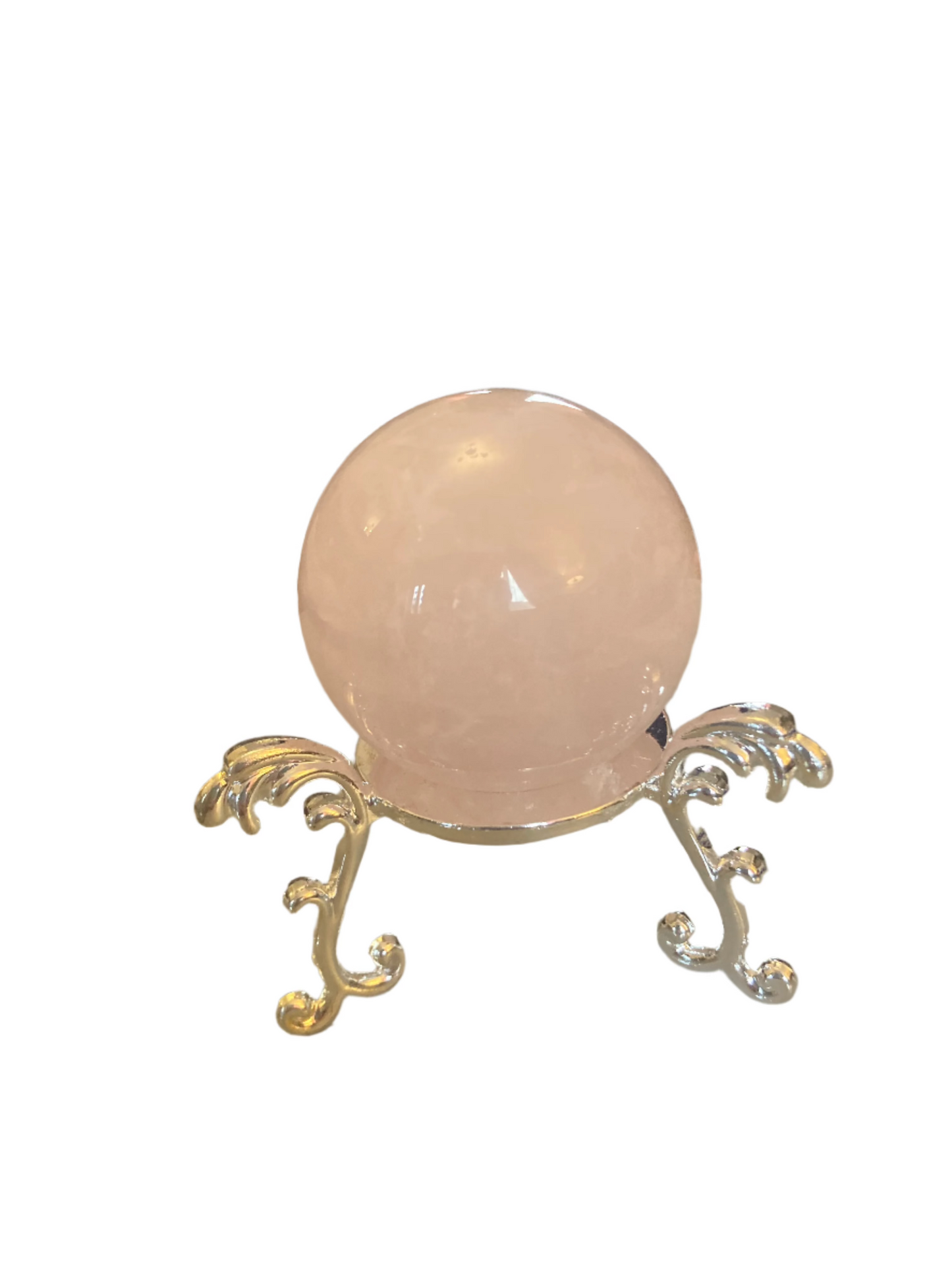 Rose quartz sphere and stand