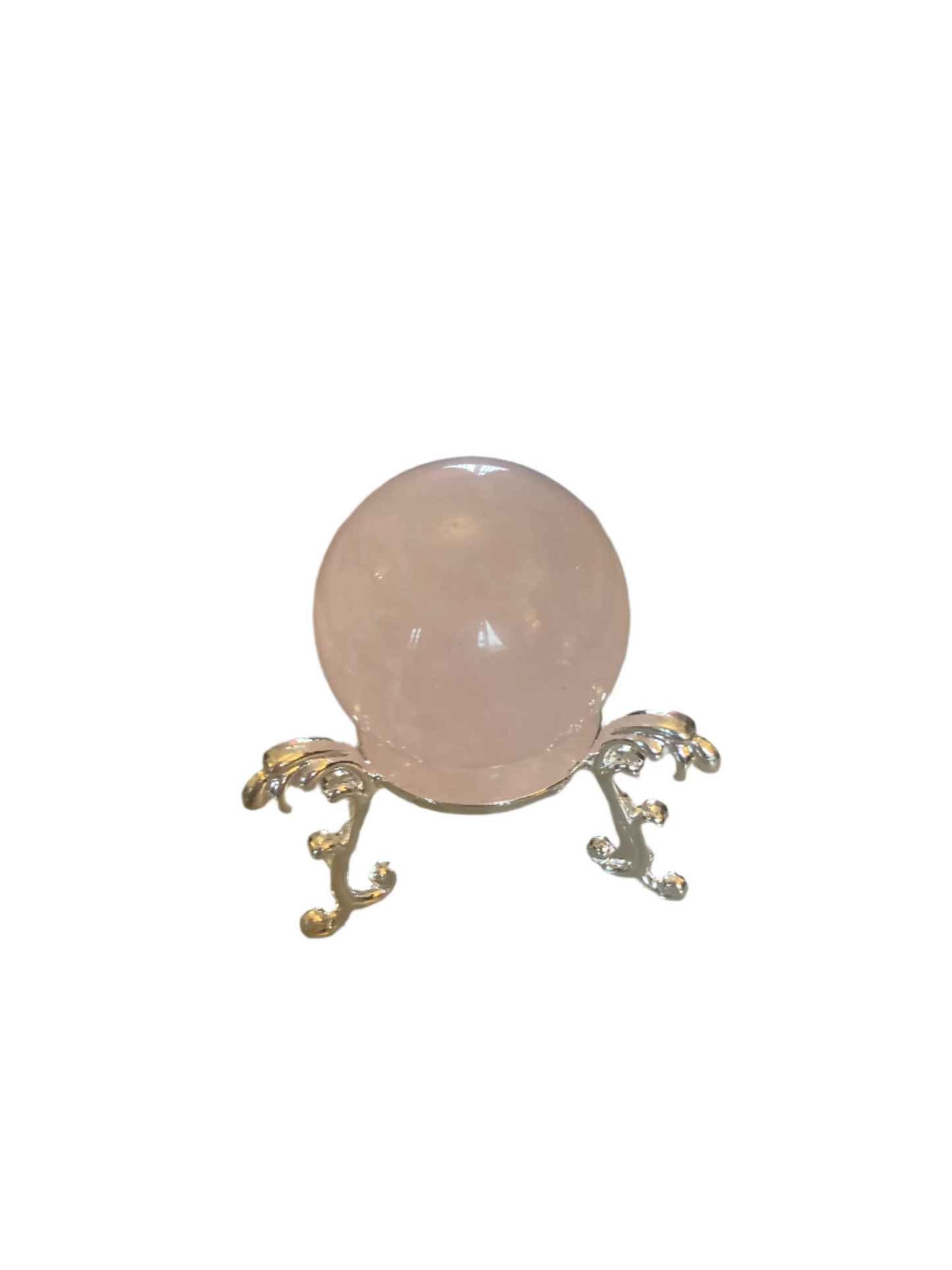 Rose quartz sphere and stand