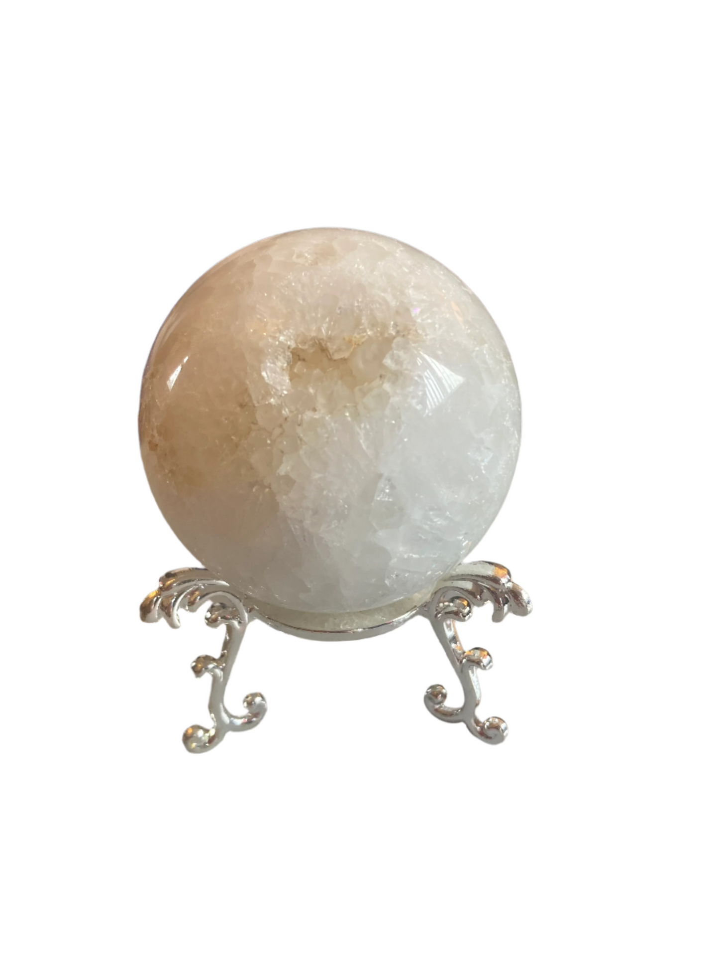 Moss agate sphere and stand