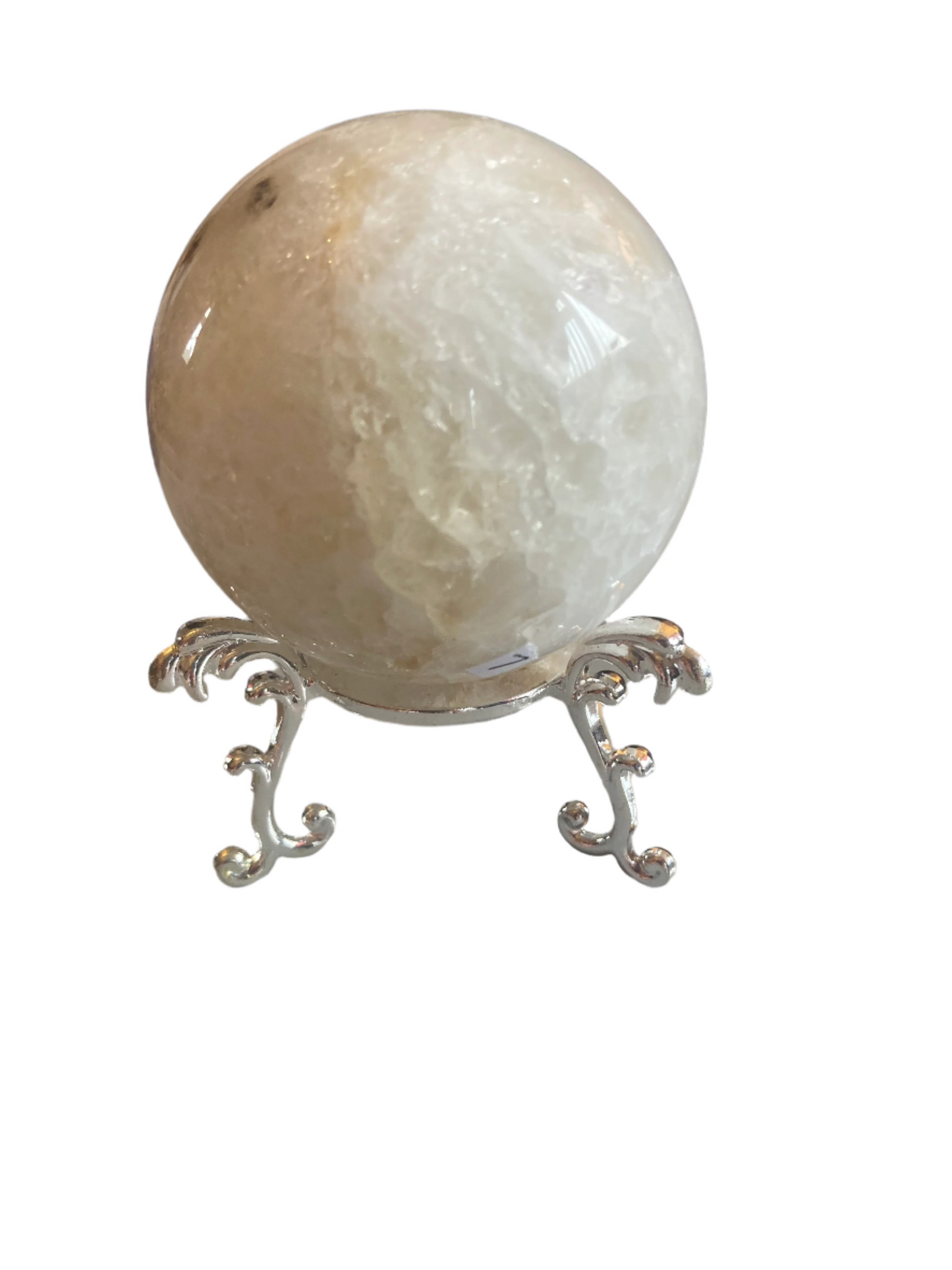 Moss agate sphere and stand