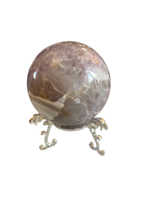 Flower agate sphere and stand